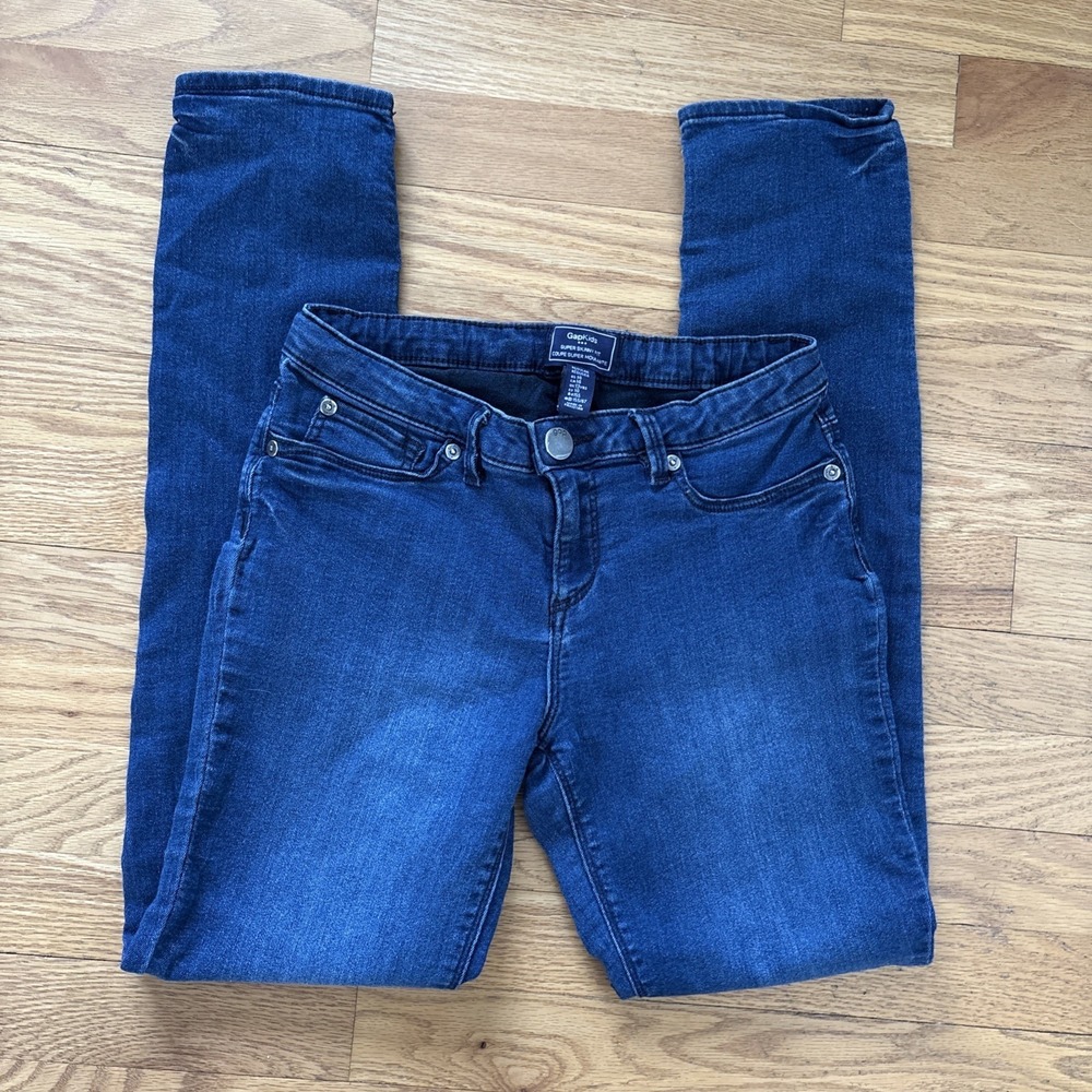 Gap Jeans Girls Sz 14 Blue Super Skinny Adjustable Waist 5 Pocket Button Closure - Picture 6 of 11